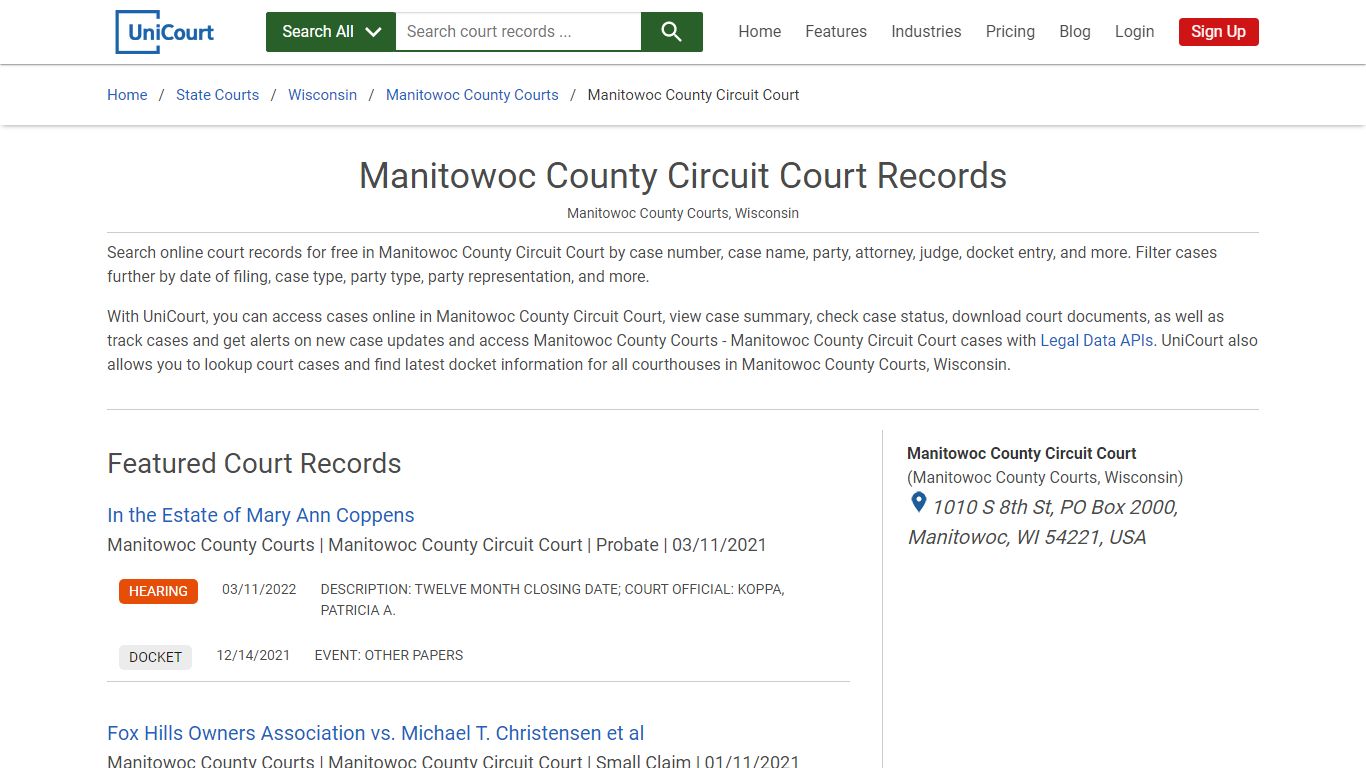 Manitowoc County Circuit Court Records | Manitowoc | UniCourt